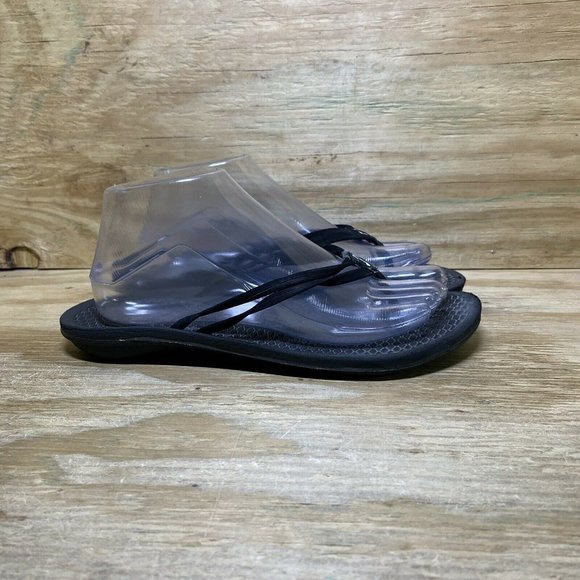 OluKai Shoes - OluKai Unahi Flip Flops Womens 8.5 Black Thong Comfort Slides Sandals